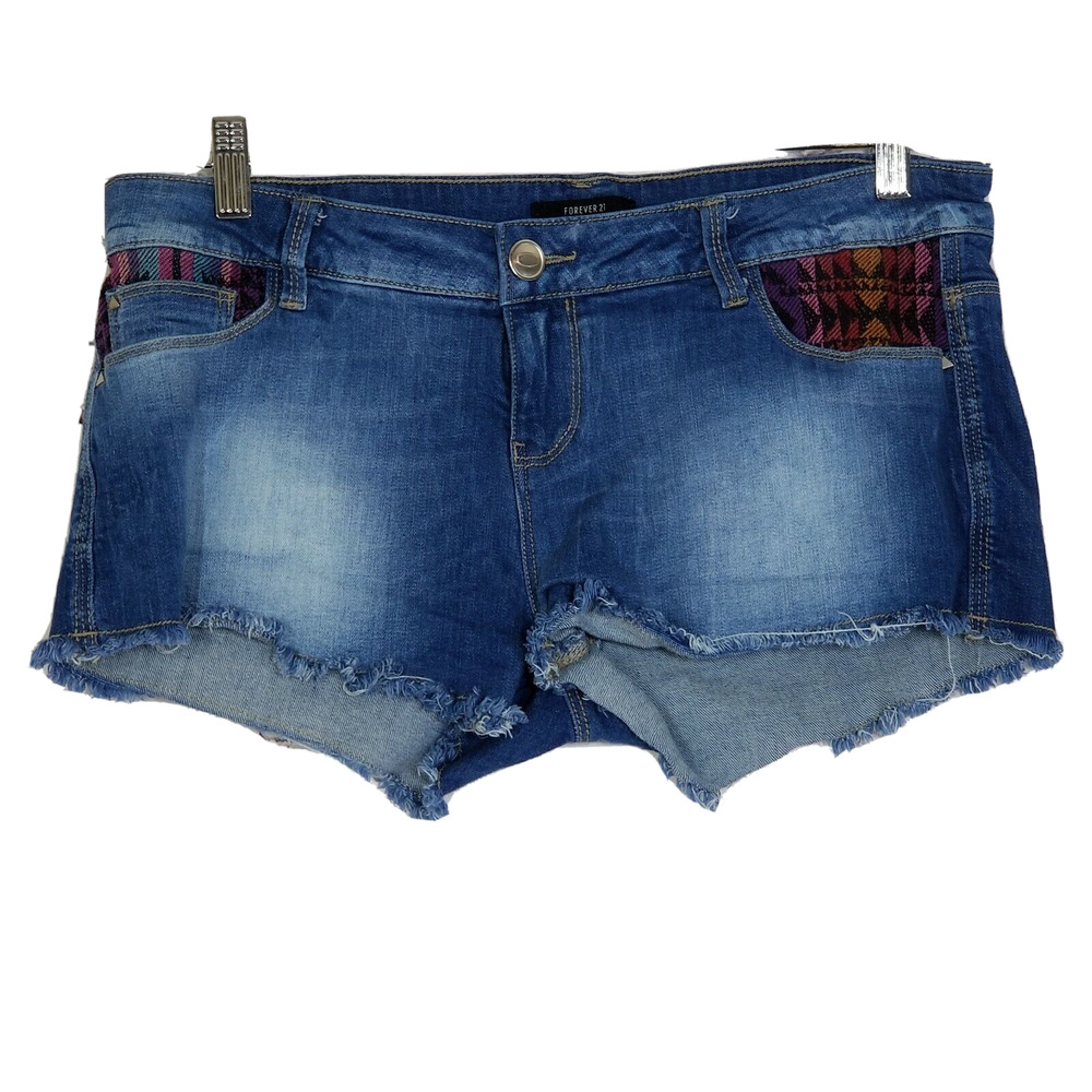 Forever 21 Womens Shorts Size 29 Stretch Blue Jean Denim Cut Offs Shorty